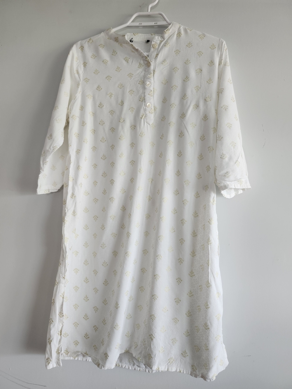 White Cotton Tunic Dress-Shirt with Gold Motif (From India!)